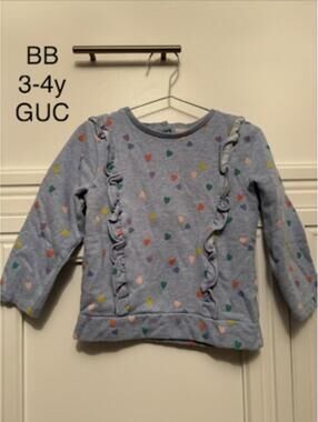 Baby Boden Girls' Long Sleeve Heart Print Ruffle Sweatshirt 3-4Y